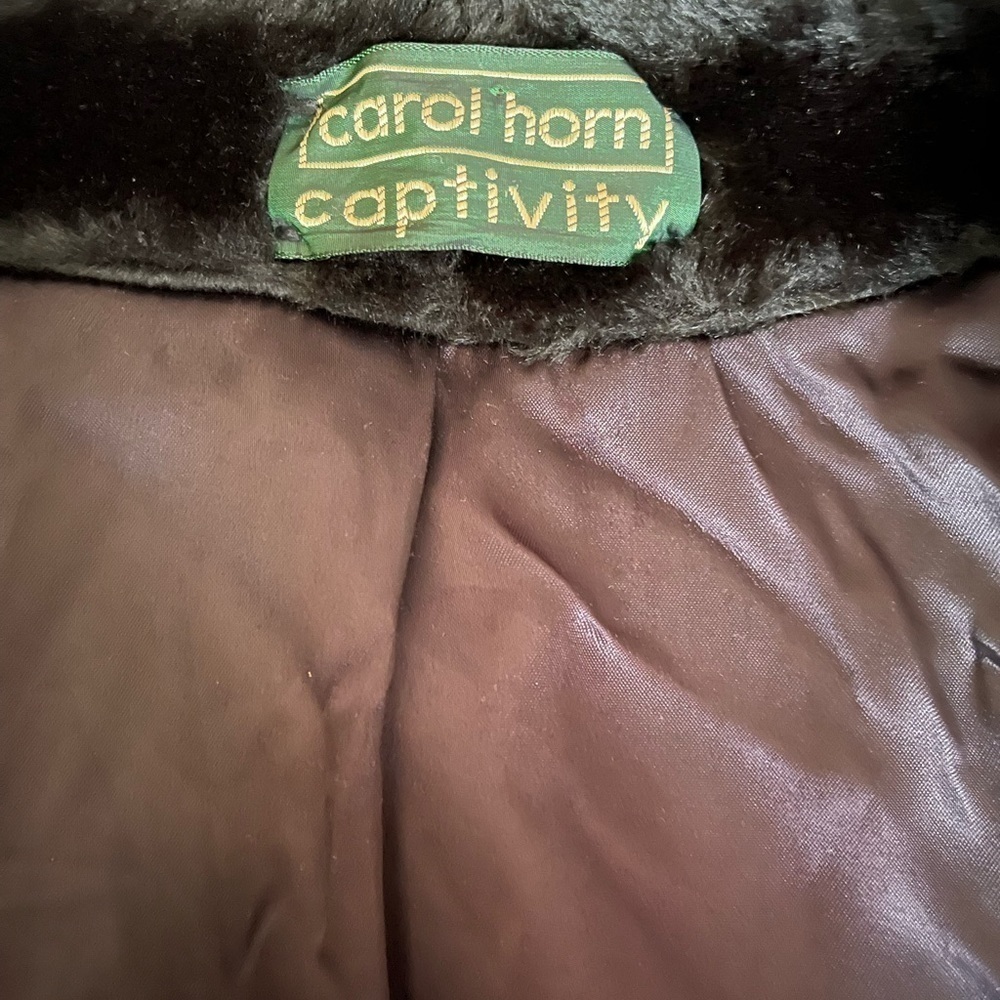 RARE Vintage 80's Carol Horn Captivity Black Faux Fur Coat Size Medium / Large - Picture 7 of 7